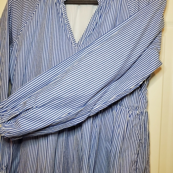 J.crew Tiered Popover In Blue Striped Cotton Notched V-neck Dress M - Picture 5 of 14